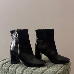 Black Patent Leather Ankle Boots